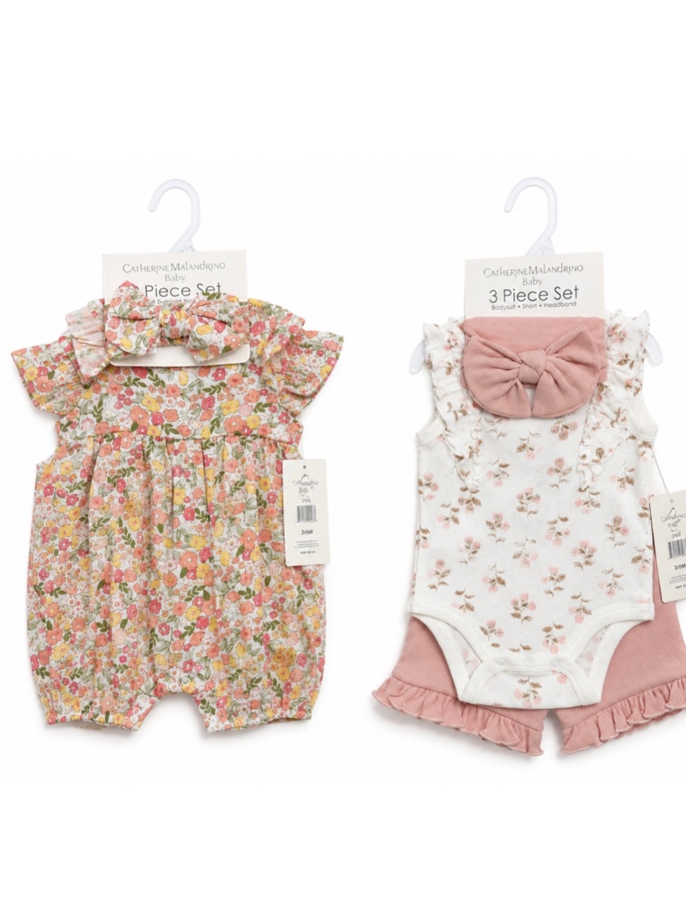 NEW - Catherine Malandrino Baby Girl 2-Set Bundle Floral Romper Bodysuit 3/6M
